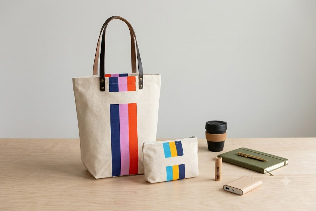 Long Tote Bag for Women | Set of Bag & Pouch | Canvas Tote Bag