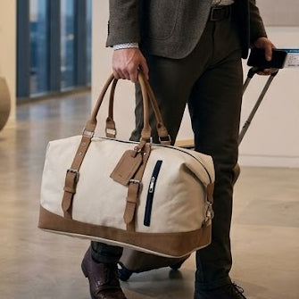 Duffle Bag for Men and Women with Leather Base & Handles | Detachble Shoulder Strap | Weekender Bag