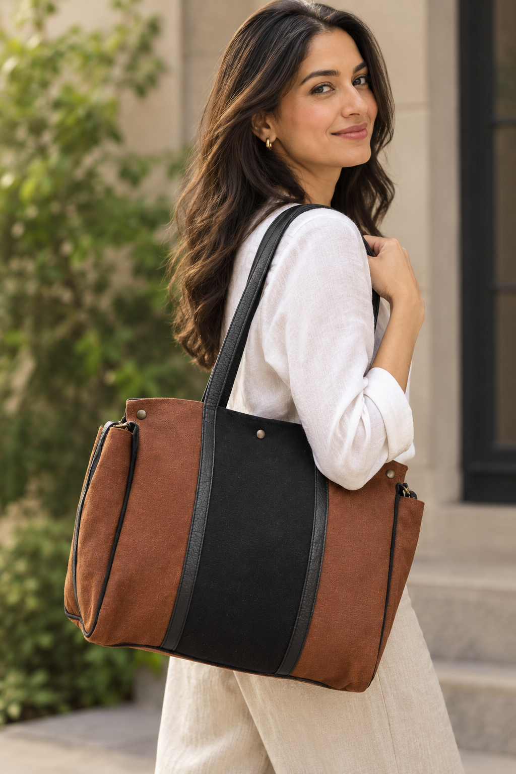 Suede Leather Weekender Bag for Women - with Detachable Sling | Brown & Black