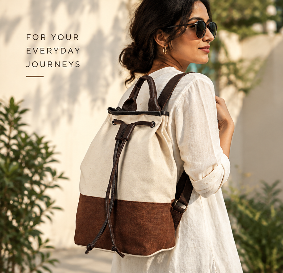 The Wanderer Drawstring Backpack for Men and Women | Canvas Leather Backpack
