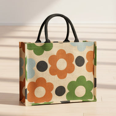 Jute Tote Bag | Shopping Bags | Floral Screen Printed Organic Jute Bag