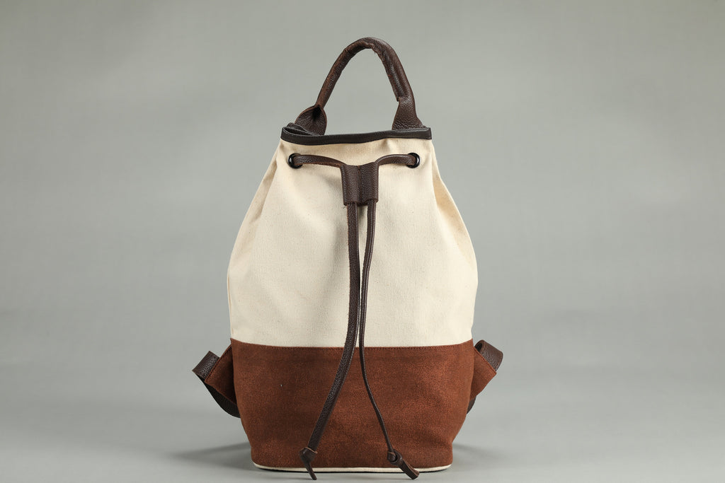 The Wanderer Drawstring Backpack for Men and Women | Canvas Leather Backpack