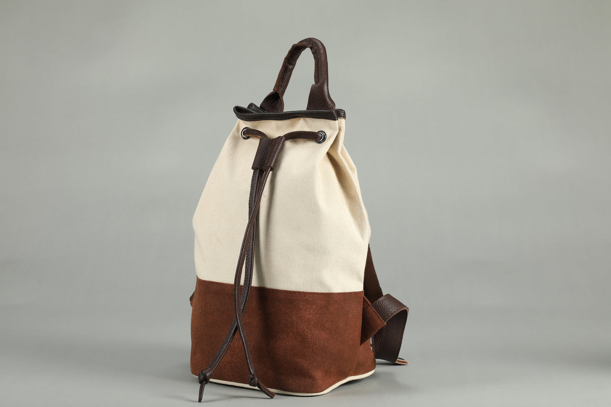 The Wanderer Drawstring Backpack for Men and Women | Canvas Leather Backpack