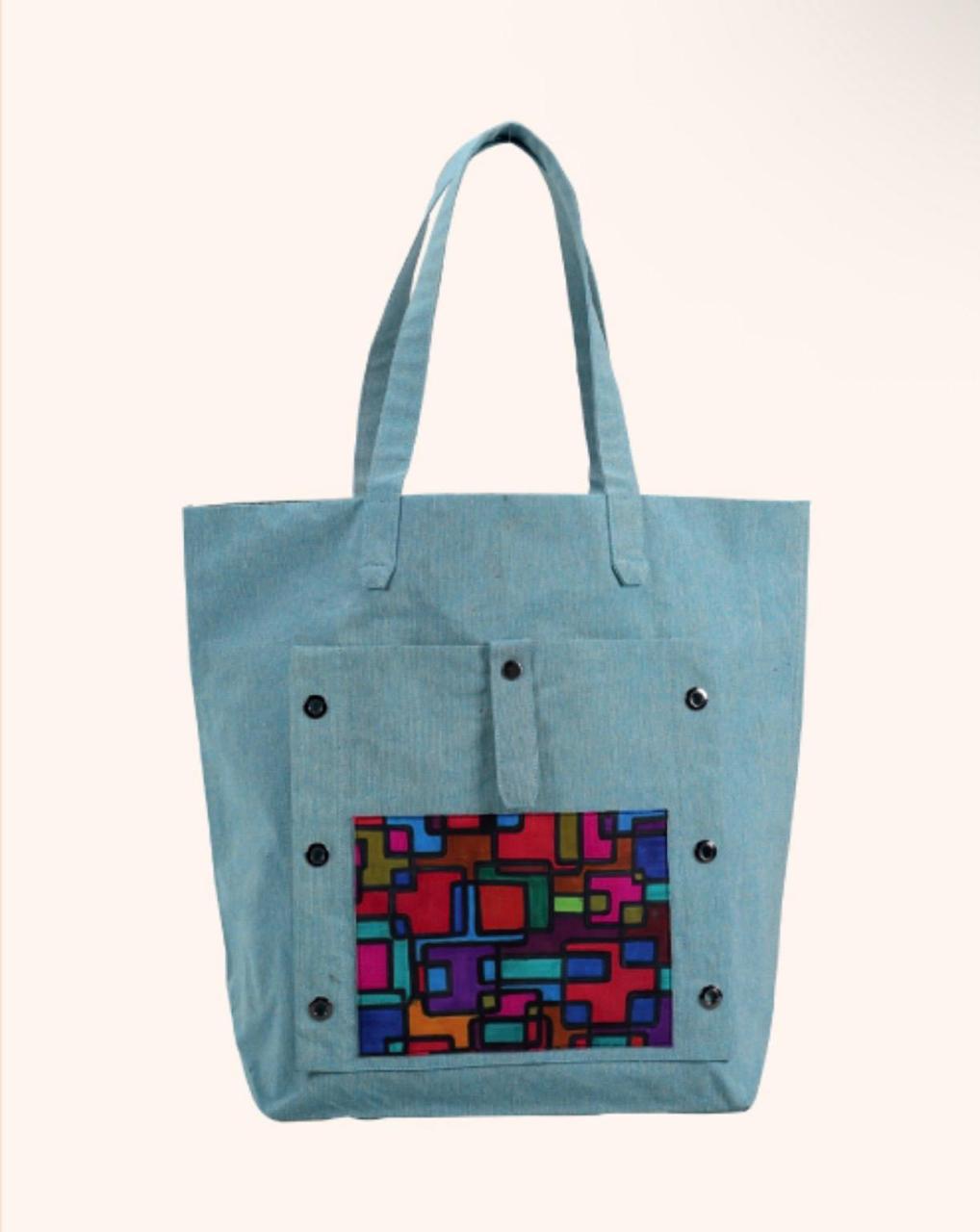 Canvas Tote Bag with front Pocket and Abstract Print for Women
