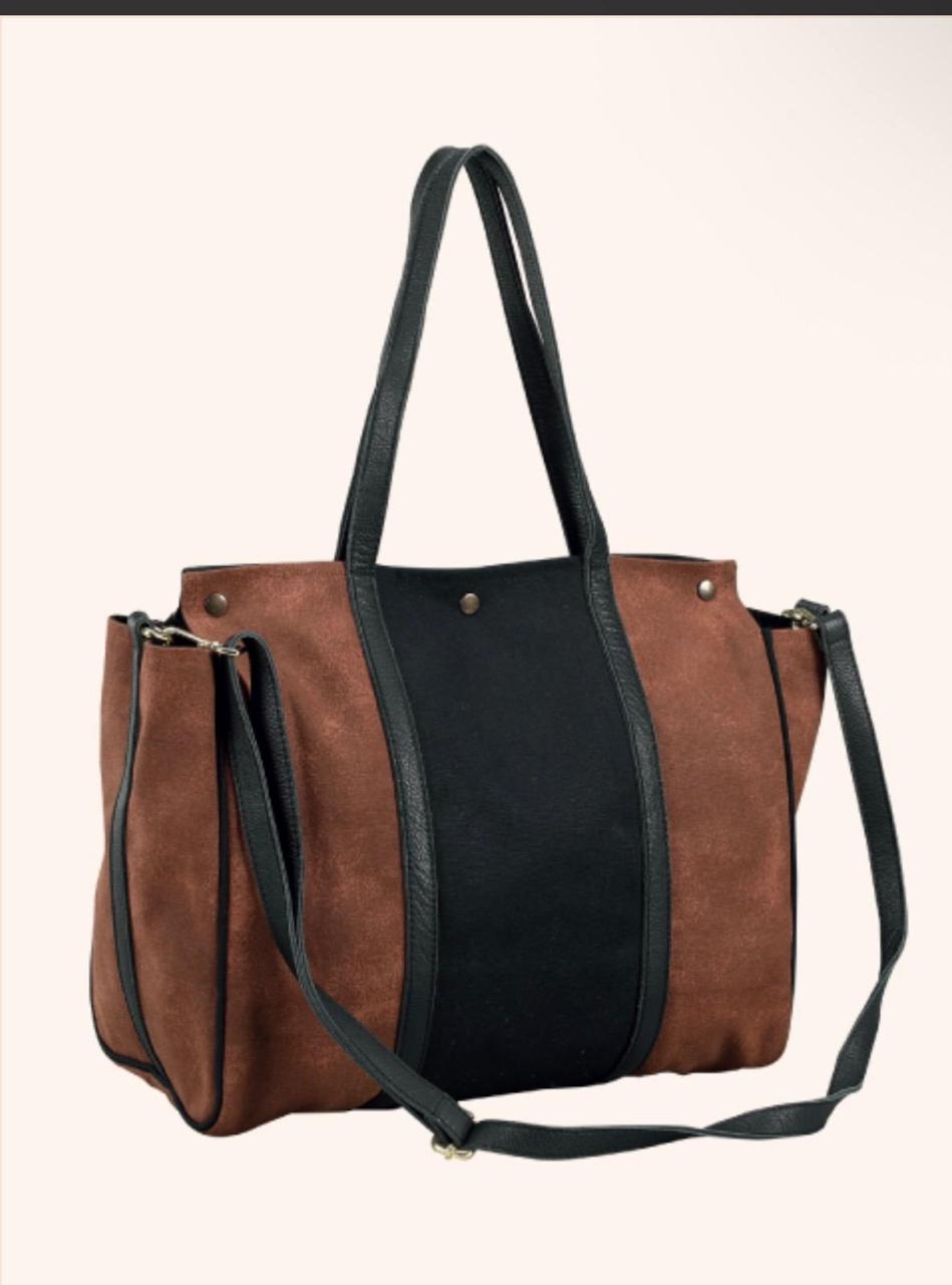 Suede Leather Weekender Bag for Women - with Detachable Sling | Brown & Black
