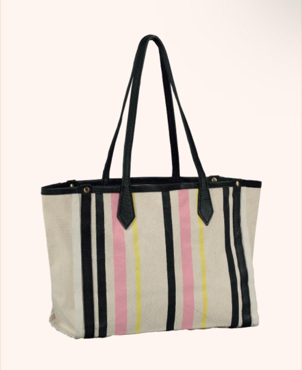 Canvas Tote Bag for Women | Multicolour Boat Tote | Pink, Black & White